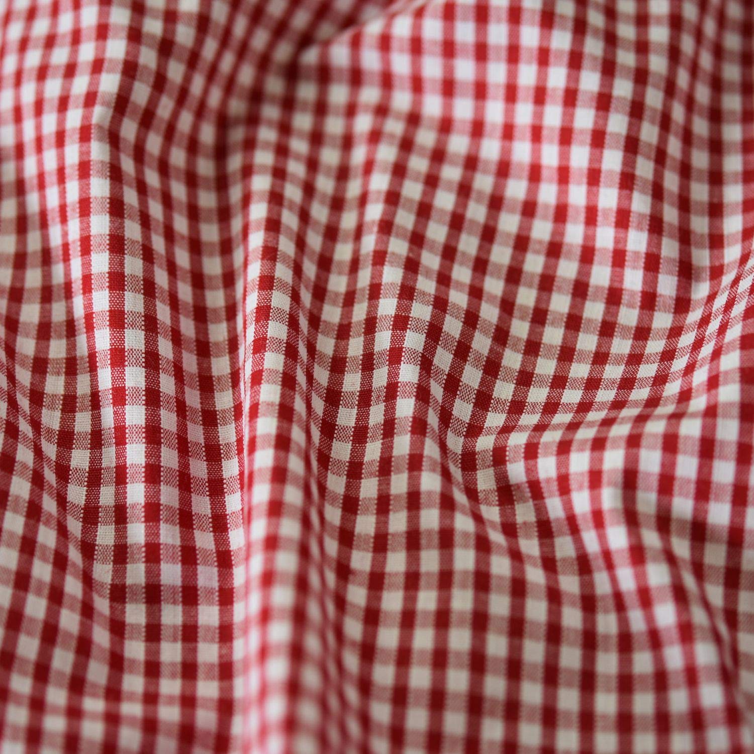 1/8" Checked Squares Polycotton Gingham Fabric Check Material Soft Dress Crafts Uniforms Table Cloth Bunting | 44" - 112 cm Wide (Red, Per Half Metre)