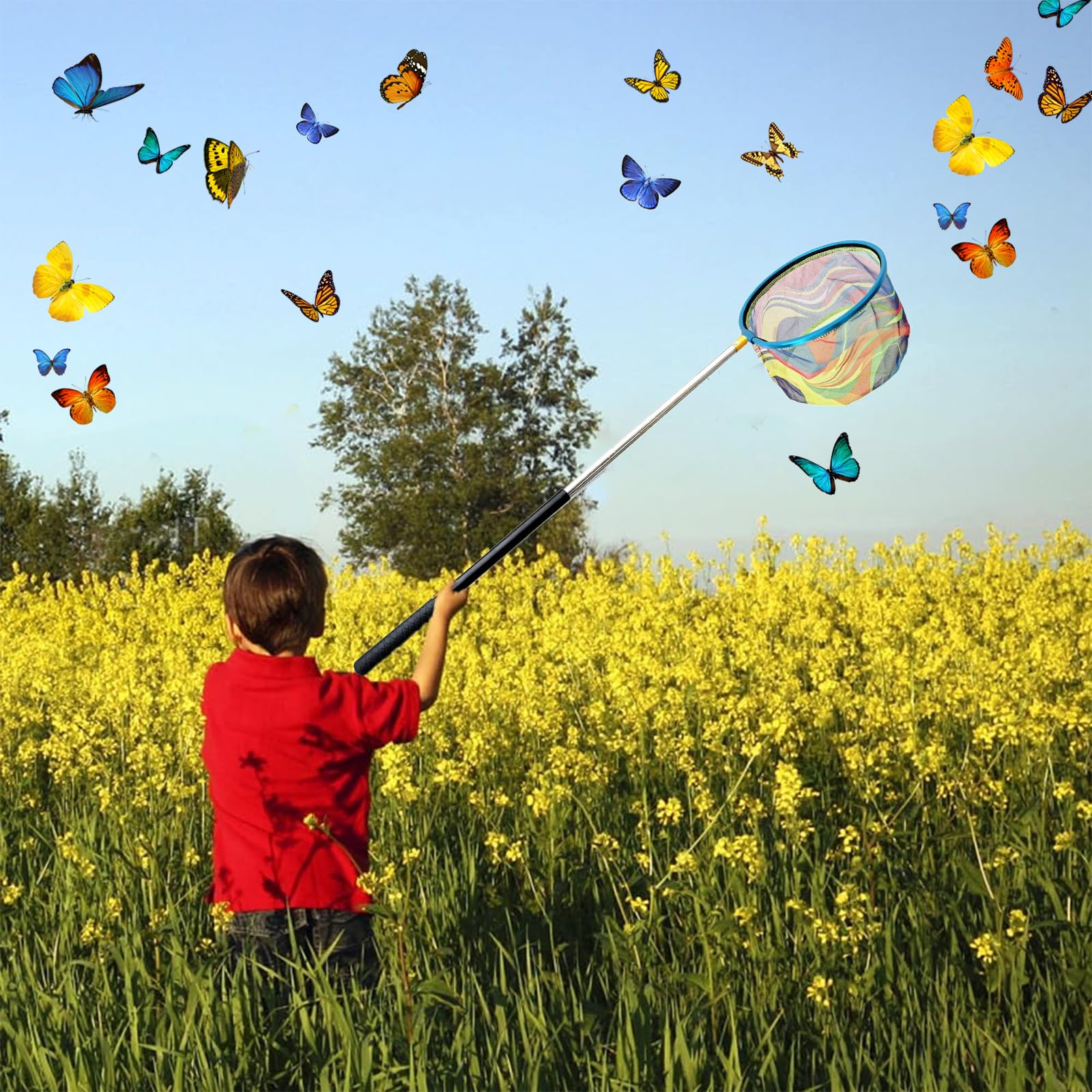 Red de Acero al Carbono Red de Pesca Cazamariposas, Redes Telescópicas Pesca Red Niños de 52 a 88 CM Adecuada para Atrapar Insectos, Pescar, Nadar en la Piscina, Actividades al Aire Libre, Etc