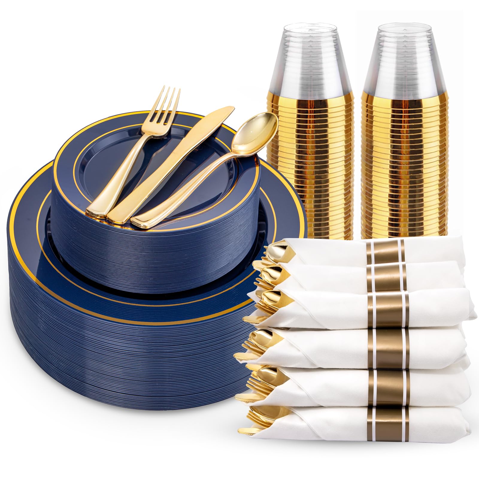 Gold Dinnerware Set for 50 Guests - Disposable Plates & Cutlery -26