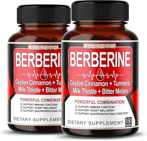 Suplemento de berberina 8 en 1, equivalente a 13100 mg por cápsula, apoya la digestión, la inmunidad - con canela de Ceilán, cardo mariano, cúrcuma,