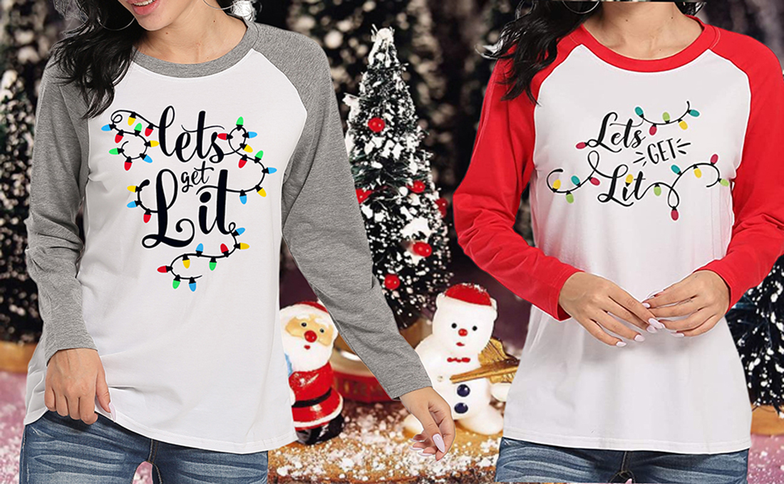 DUDUVIE Let's Get Lit Christmas Lights Shirts Women Merry Bright Long  Sleeve Xmas Graphic Tees Holiday Top (Small,White) at Amazon Women's  Clothing store