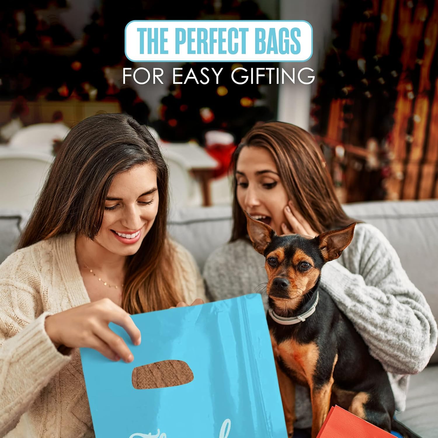 Houseables Thank You Bags, Merchandise Bags, With Handles, Plastic, For Shopping, Retail, Gift, Small Business, Boutique, Store, Customers, Product, Vendor, Events, Holiday, Blue, 16”x18”, Bulk 100 PK