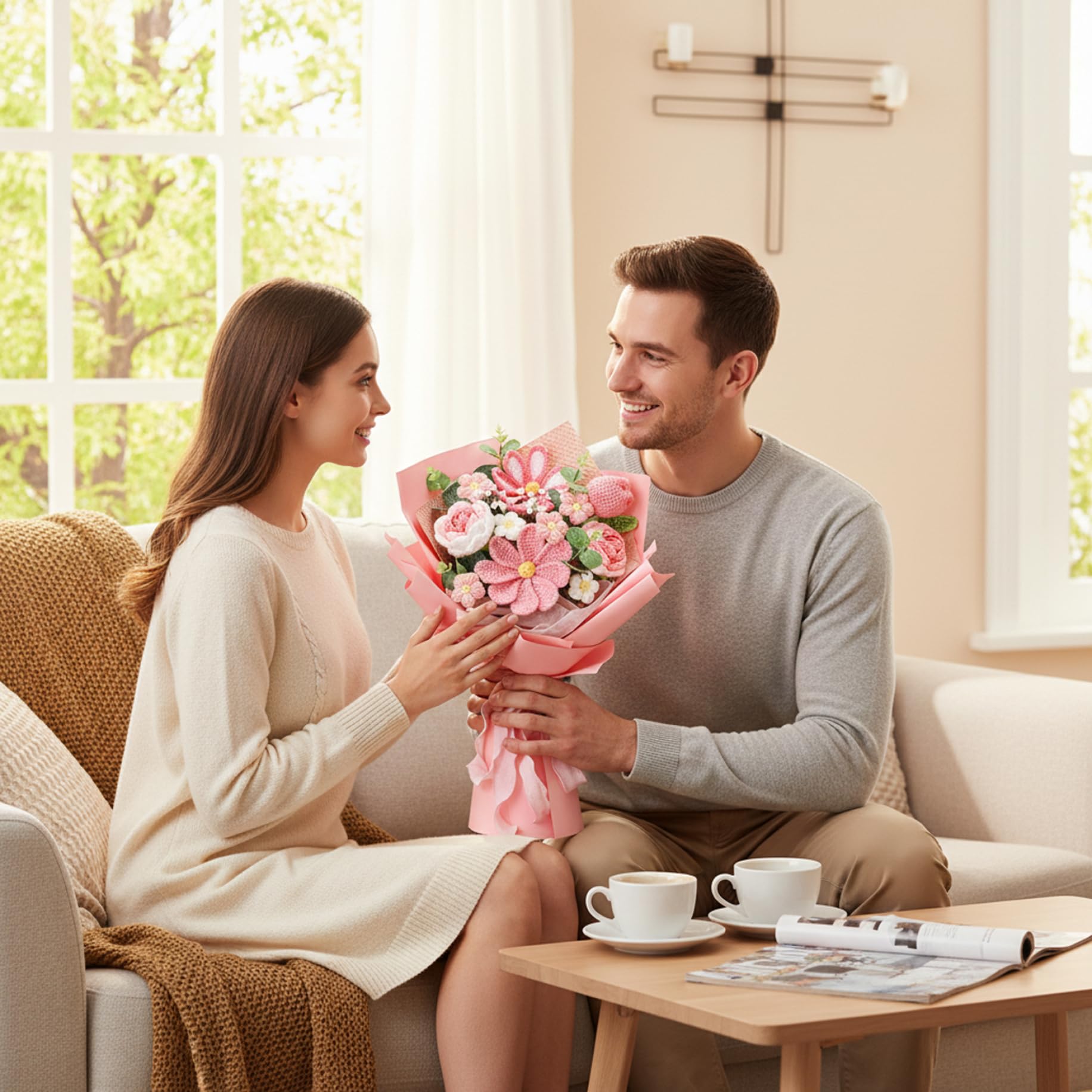 Ramo de Flores de Ganchillo - Ramo de Flores de Punto Hecho a Mano, decoración Duradera del hogar para el día de la Madre, día de San Valentín, Bodas de Ganchillo