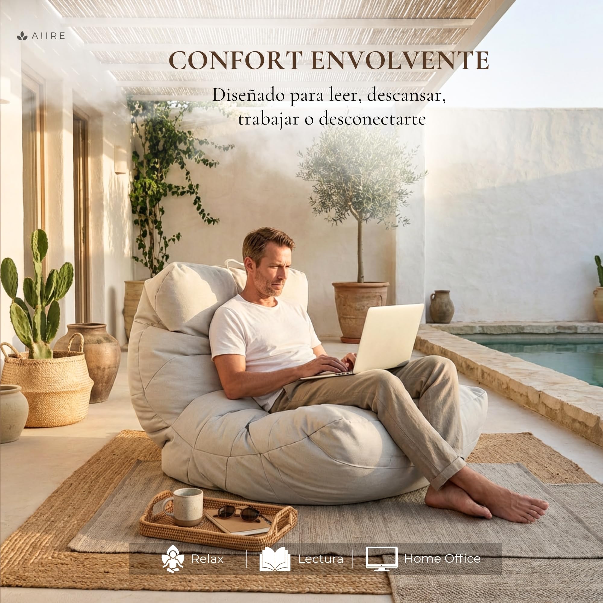 Aiire Fauteuil Pouf Extérieur Moderne - Pouffe Géant XXL Adulte avec Remplissage pour Jardin et Piscine - Gros Bean Bag XXL Gris Clair