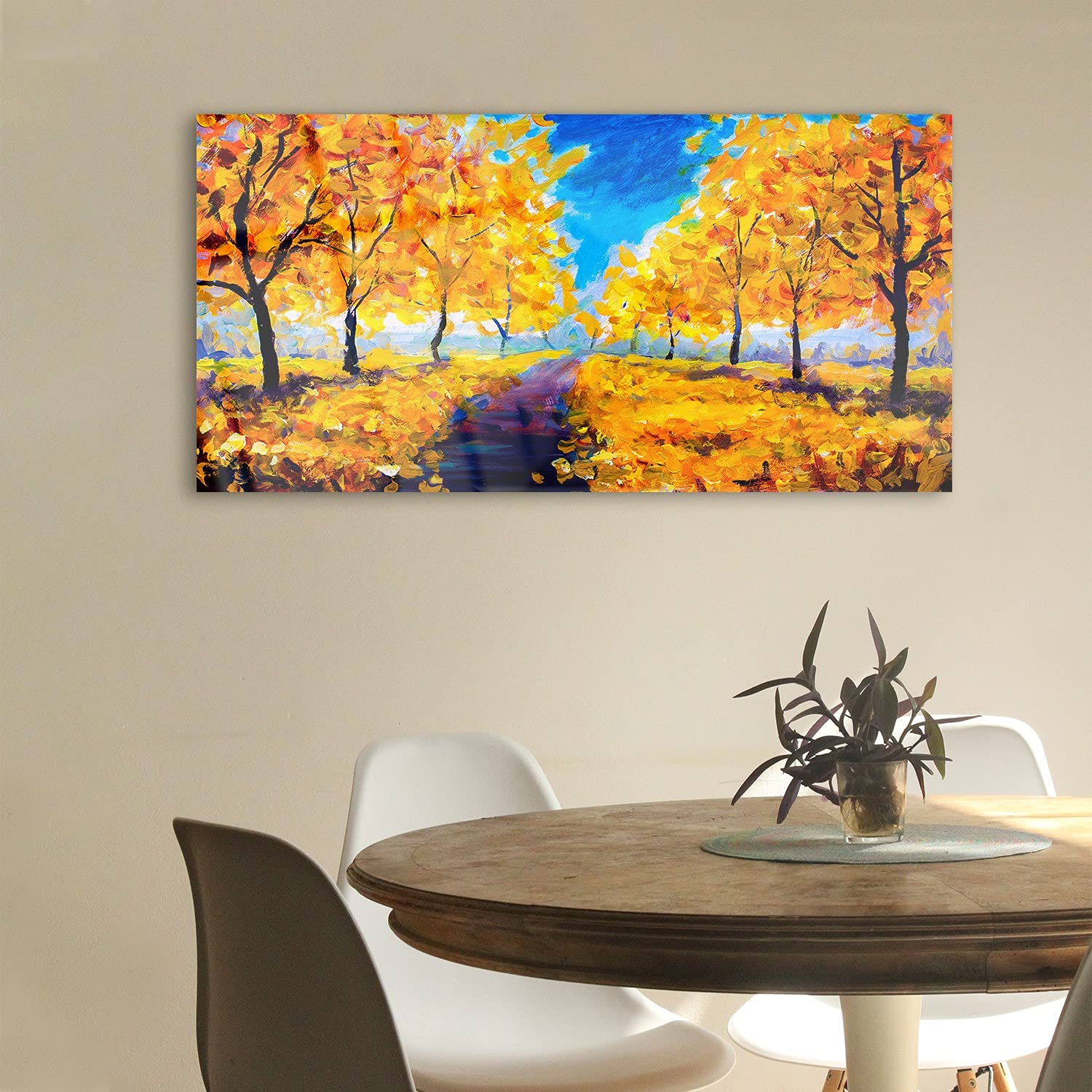 Coloray Pintura acrílica Cuadro De Pared 100x50cm Vidrio Acrílico Sala De Estar Arte Mural - Árboles de otoño