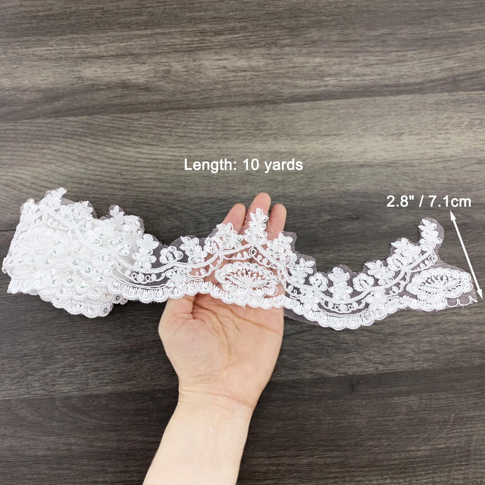9,1 m Spitzenband mit Pailletten, 7,1 cm breit, Vintage-Blumen-Band, Spitzenband zum Nähen, Hochzeit, Brautkleid, Mieder, Heimdekoration, Basteln, DIY (White-Off -2)