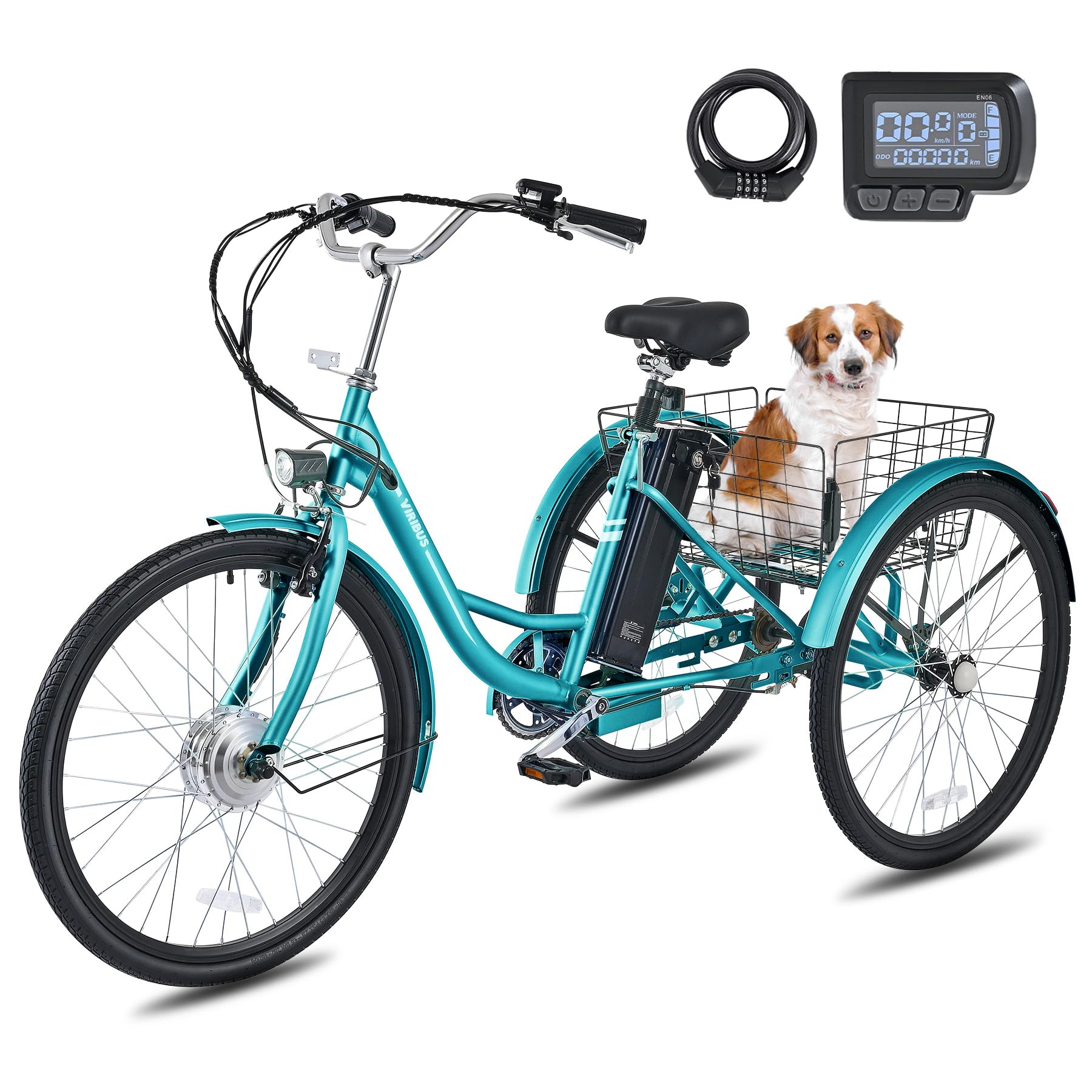 VIRIBUS Electric Tricycle for Adults, 24 26 inch Electric Trike with 468Wh Removable Battery, 250W/350W(Peak 500W) 3 Wheel Electric Bikes for Seniors,