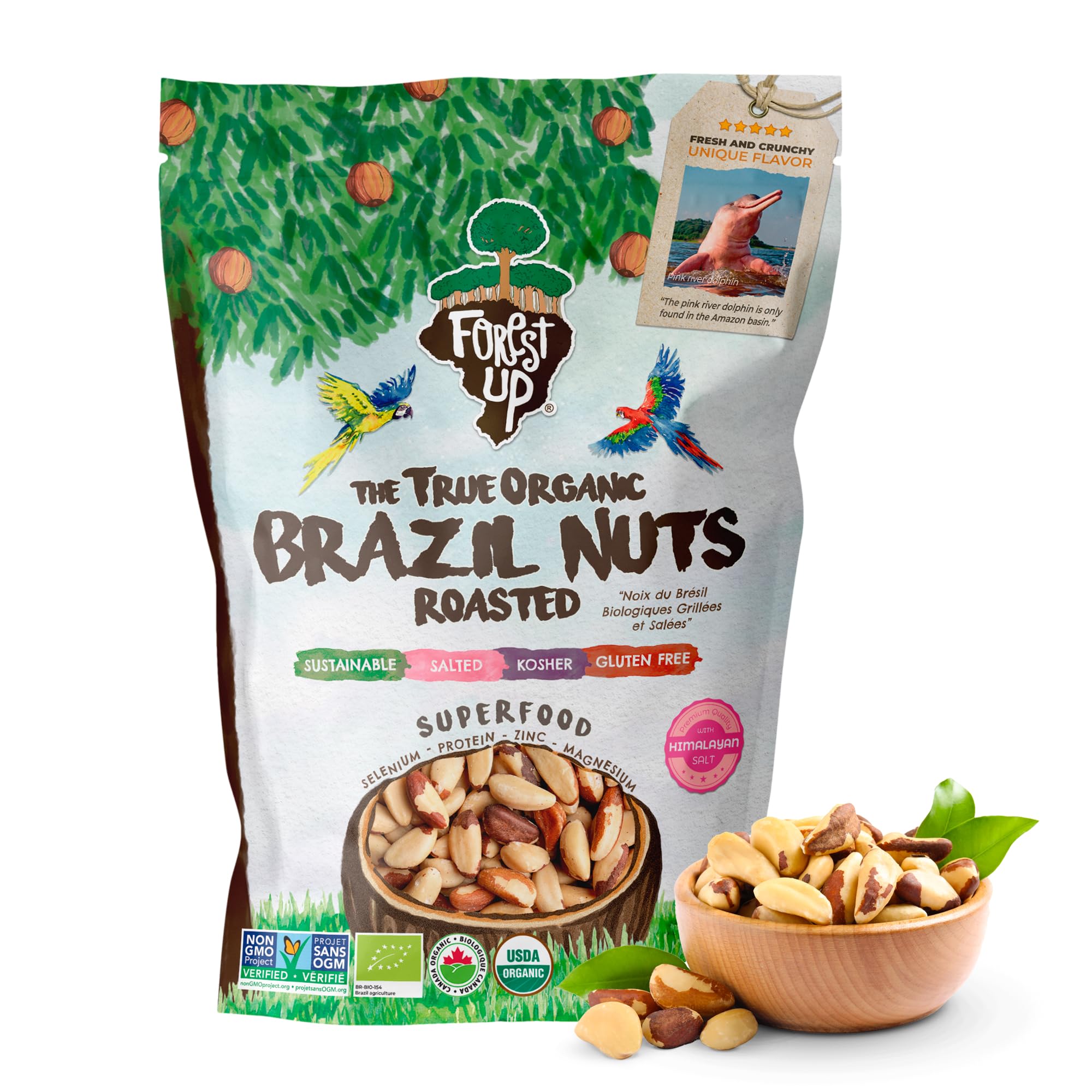 Snack The True Organic Brazil Nuts 32oz-2lbs – Roasted & Himalayan Salt – Kosher – Healthy-Rich in Vegetable Protein – From Amazon Rainforest – Fresh, Vegan, Gluten-Free and Oil Free – Forest UpUSDA OrganicEU Organic