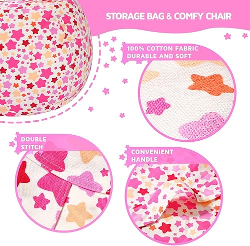 Miniatura 10 de Wekapo Puf de almacenamiento de animales de peluche para niños, puf con cremallera rellenable para organizar juguetes de peluche, lona de algodón de