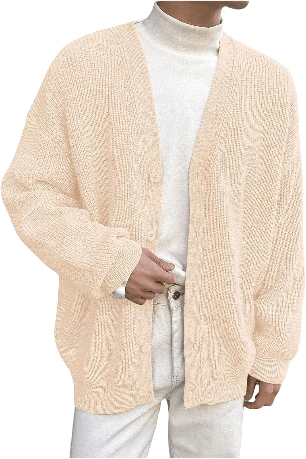 Floerns Men's Casual Long Sleeve Button Front V Neck Rib Knit Cardigan Sweaters