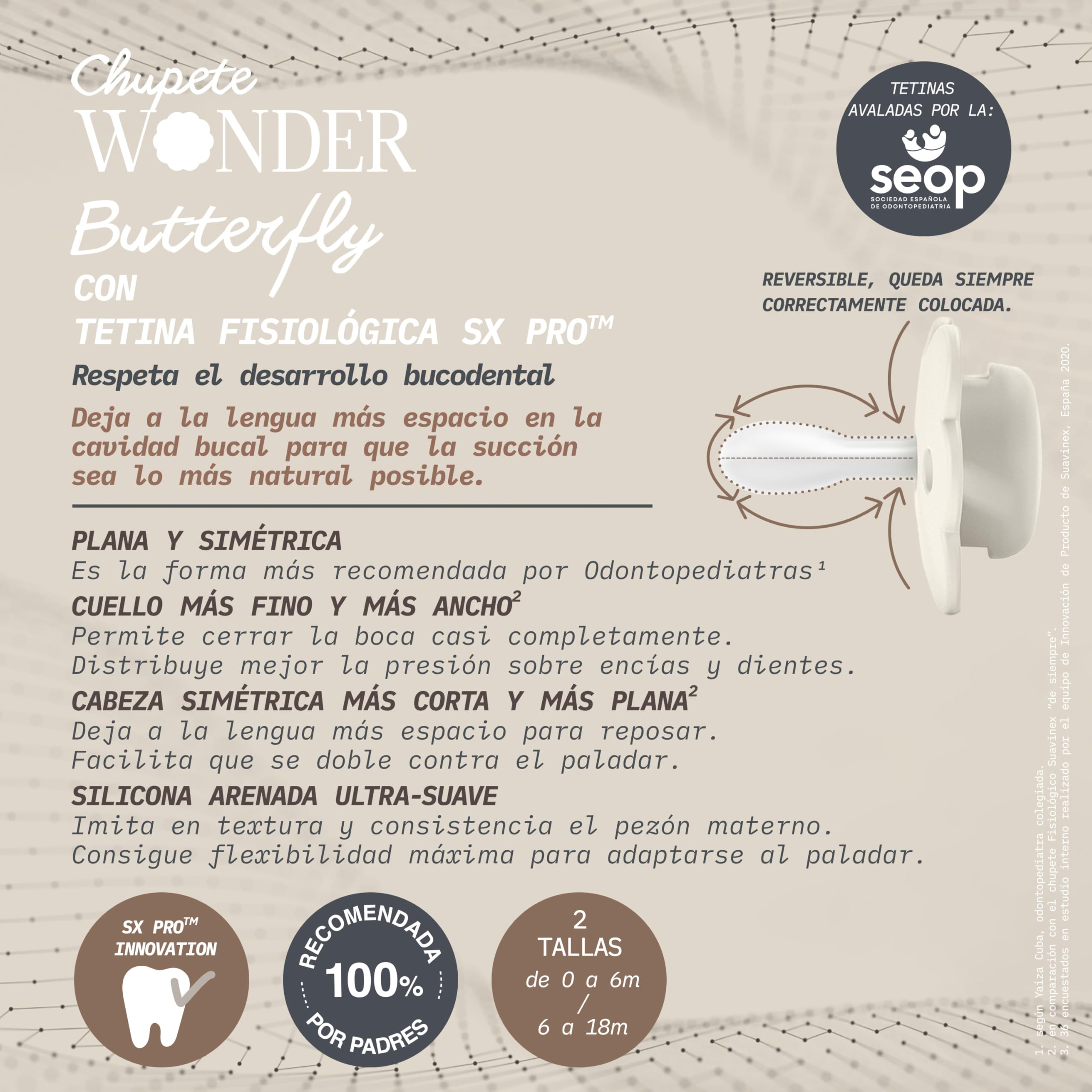 Suavinex, Pack 2 Chupetes con Tetina Fisiológica de Silicona SX Pro, Tetina Simétrica, Plana y Flexible, Bebés 0/6 Meses y Recién Nacidos, Respeta el Desarrollo Bucodental, Wonderland Azul/Beige — view 6