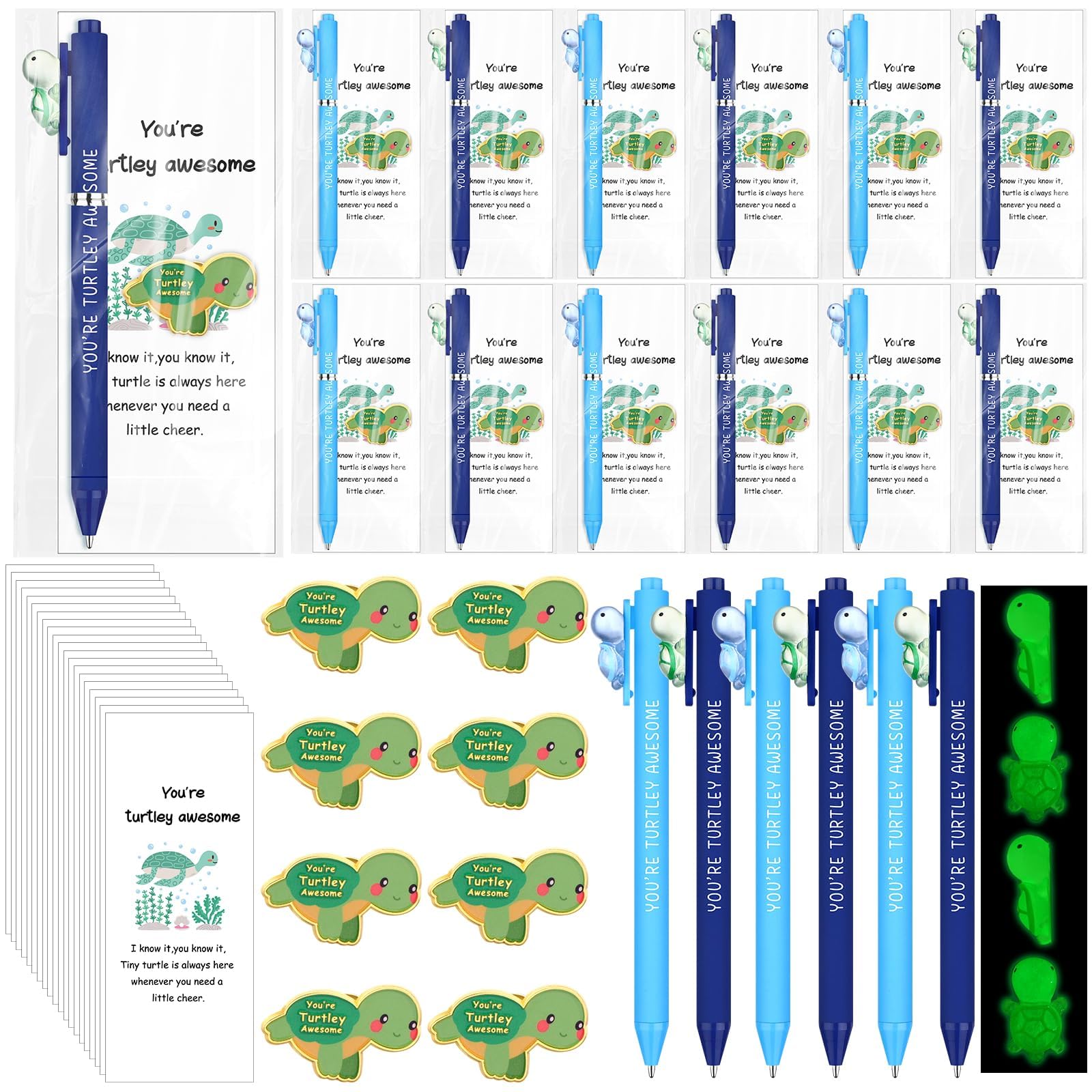 20 Sets Inspirational Employee Appreciation Gifts You're Turtley Awesome Gifts Luminous Turtle Ballpoint Pens Thank You Cards Positive Turtle Pins for Coworker Staff Volunteer Teacher