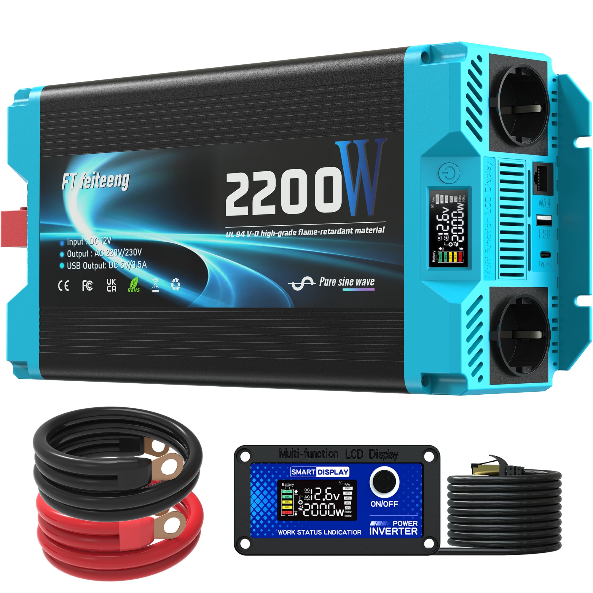 Convertisseur 2200W 12V 220V Pur Sinus