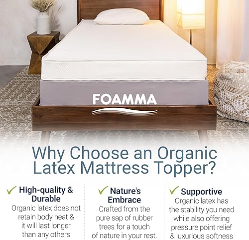 Miniatura 7 de Foamma Cubrecolchón de látex orgánico tamaño individual con funda de cremallera de algodón 100% orgánico, duradero, refrescante y transpirable,