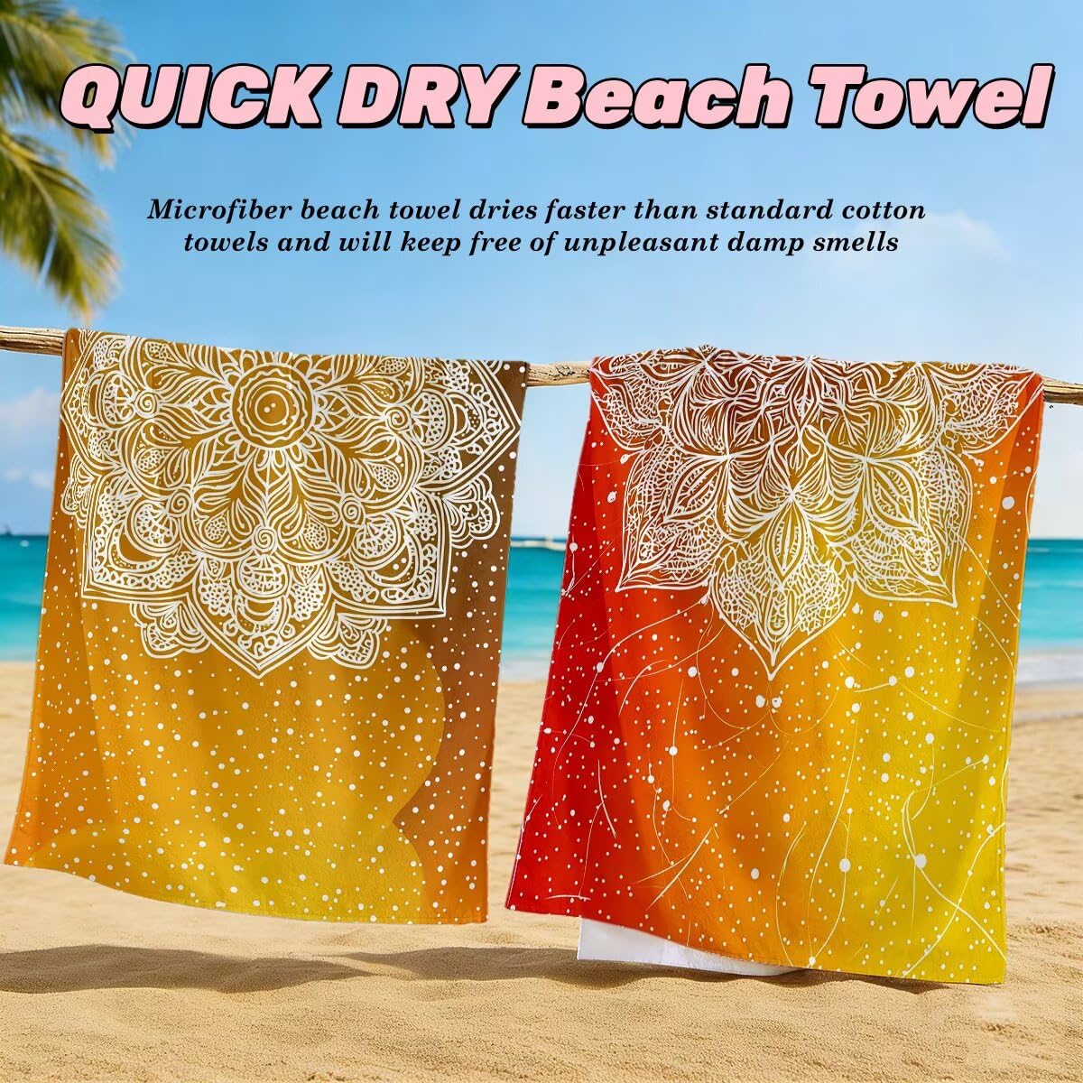 Toalla Playa 100x220 cm, Toalla Gimnasio Microfibra Secado Rapido, Juego de 2 Antiarena Toallas de Playa, Ligera Compacta Toallas Microfibra Grande para Viaje, Regalo Hombre Mujer (Naranja) -4953
