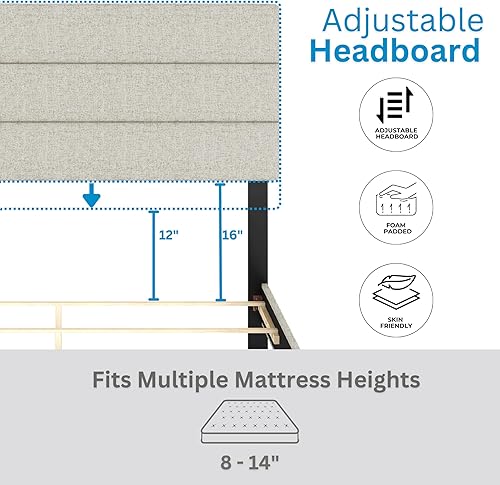 Miniatura 41 de Boyd Sleep Milan - Marco de cama de lino negro con plataforma totalmente tapizada con cabecero ajustable, base o somier calificado para su uso Negro