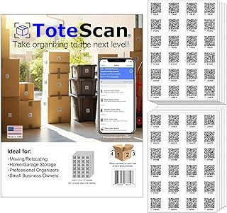 Intelligent QR Labels for Organization/Moving/Storage (60 Unique Sets of 4 Labels, to Place on All 4 Sides of Your Box/Container) 1.5"x1.5" Size