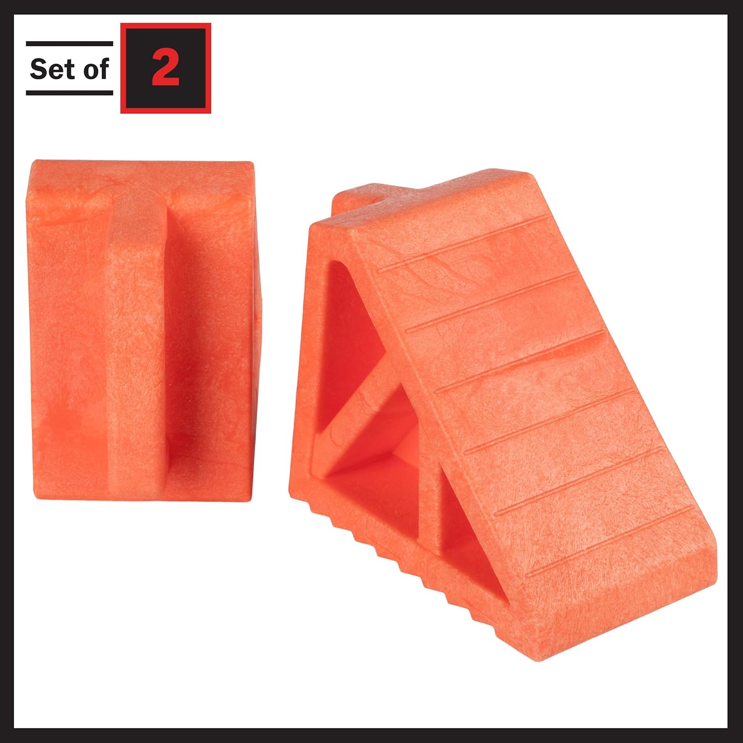Wheel Chocks 2-Pack - Parking Block Set with 3 Ton Capacity - Wheel Chocks for RV Trailer, Motorcycle, Camper, Trucks, or Cars by Stalwart (Orange)