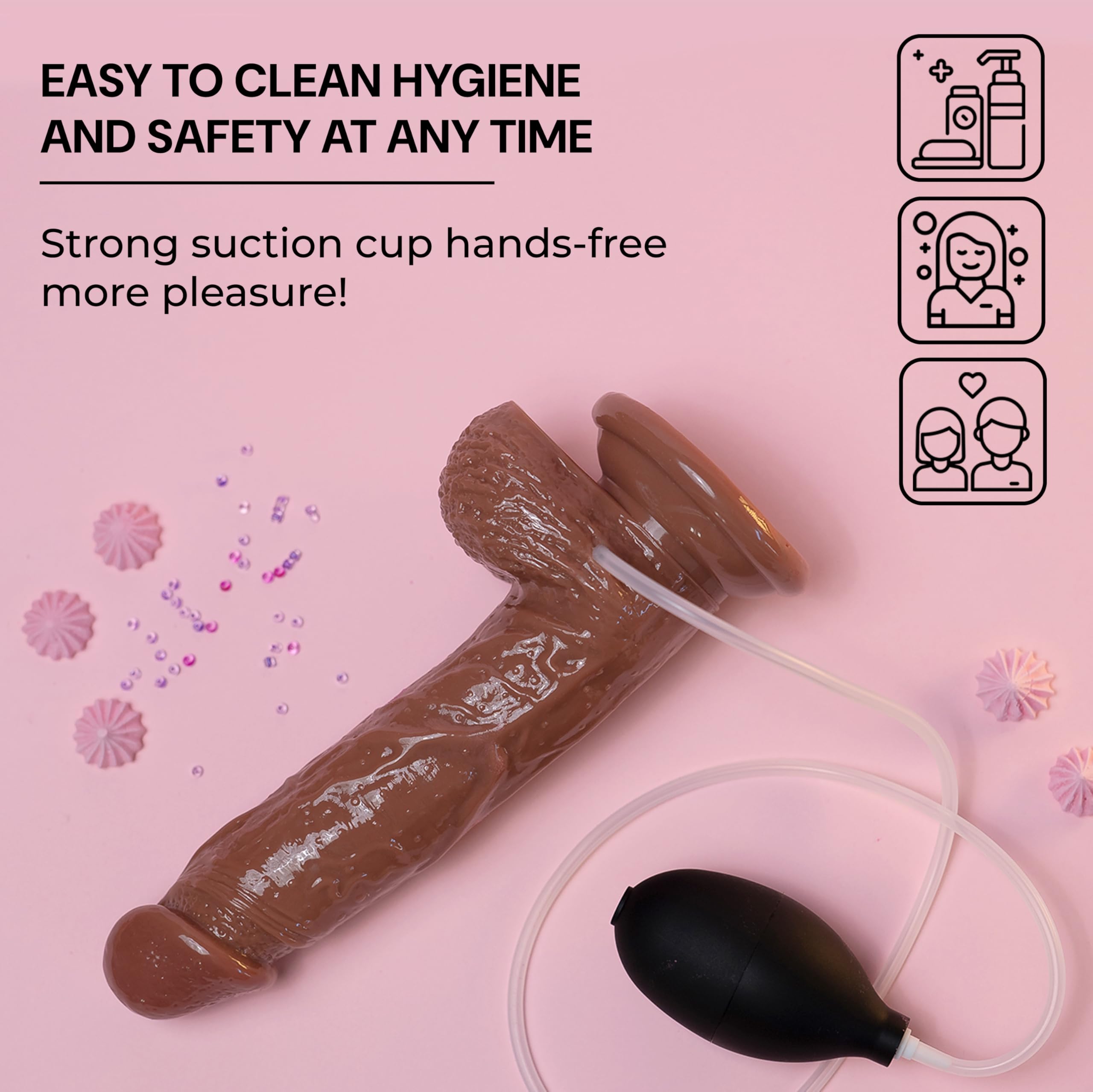 Cola de Dildo Realista para Mujeres con Función de Eyaculación 20,7cm de Largo ⌀ 3,8cm Dildo Anal con Eyección Flexible con Fuerte Ventosa, Marrón Juguetes Sexuales Extrema Erotica FOPS D30