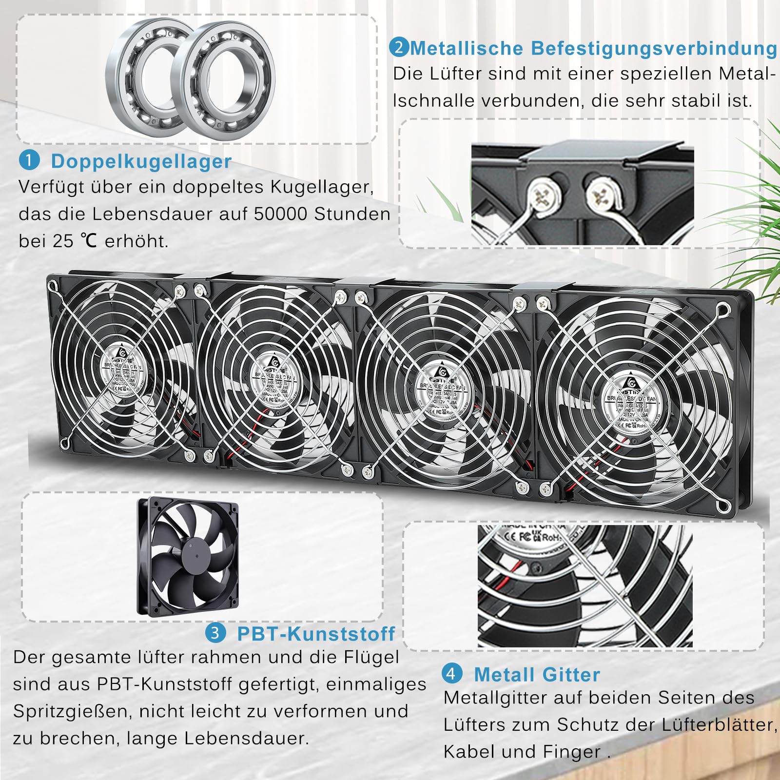 GDSTIME - 4 ventole per computer da 120 mm, DC 12 V, con ventola AC 230 V, controllo della velocità regolabile da 3 V a 12 V, per laptop, armadio, telaio del server, ventilazione, per cambiare ventole