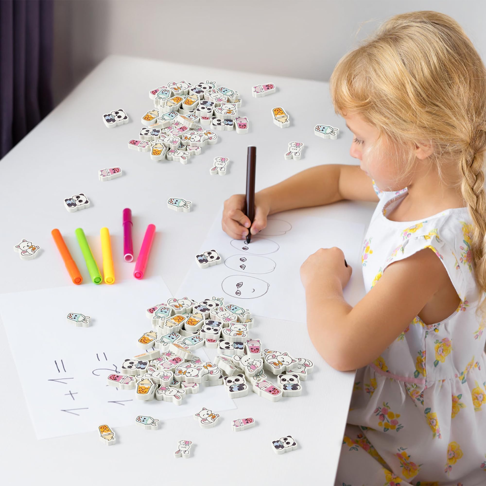 Bubble Tea Mini-Radiergummi für Kinder, Weihnachtsgeschenk, Wintergeschenke, 60 Stück, niedlich, Kawaii, Panda, Kaninchen, Katze, Boba, Tasse, Radiergummis, 3D-Schreibtisch-Puzzle-Zubehör für