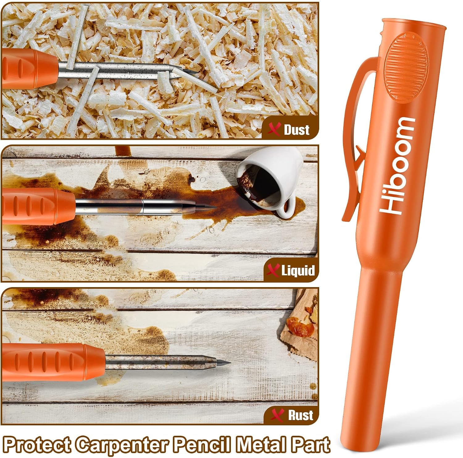 Hiboom 2 Pack Carpenter Pencils with Pencil Cap and 18 Refills, Orange image 3