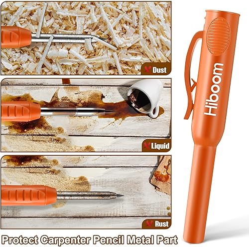 Miniatura 3 de Paquete de 2 lápices de carpintero sólidos con tapa y 18 repuestos, marcador mecánico de punta larga con agujero profundo, herramienta de escritura