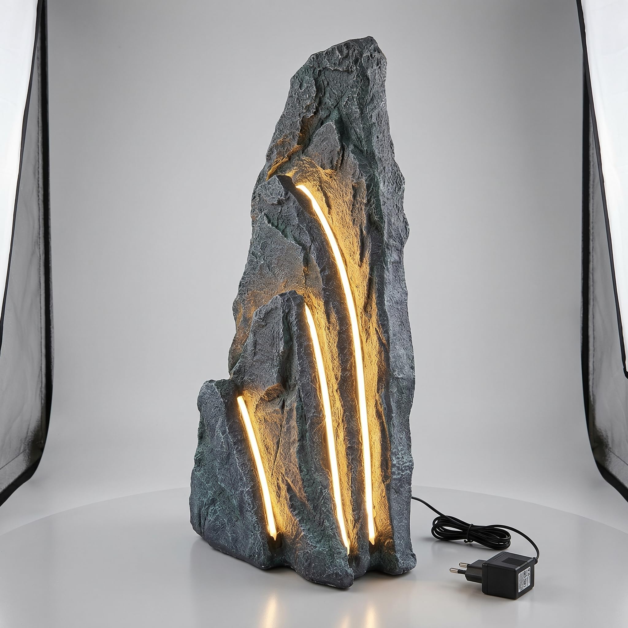 Arnusa Großer LED Leuchtfelsen Gartenfelsen 80 cm, Kunstfelsen mit warmweißen LED-Stripes Gartenleuchte Gartendekoration Teichdekoration Gartenfigur beleuchtet mit Stecker