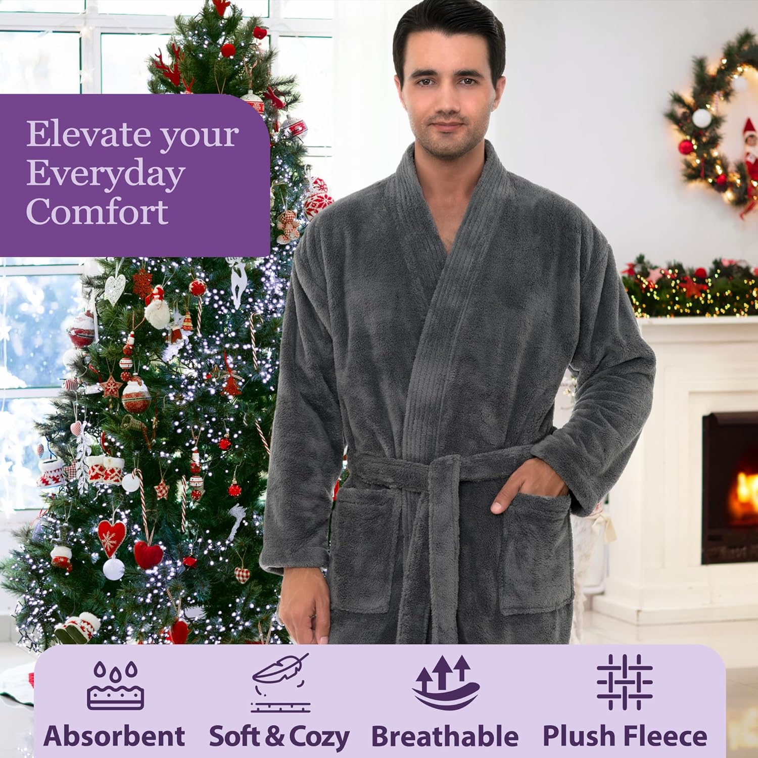 TowelSelections Mens Robe Plush Soft Bathrobe Fleece Kimono Bath Robe for Men - Image 5