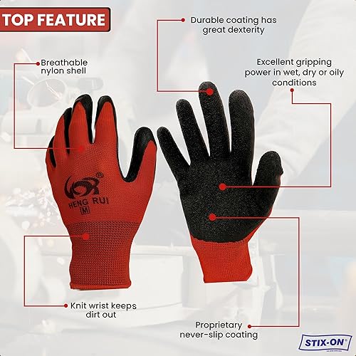Miniatura 5 de STIX-ON 20 pares de guantes de trabajo, guantes de trabajo de seguridad con revestimiento de goma resistente, guantes multiusos