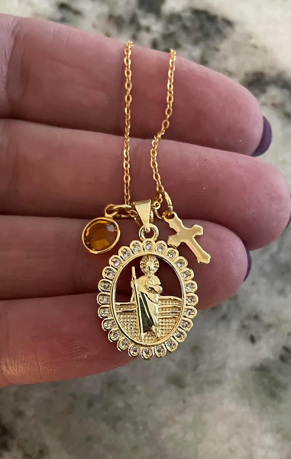 Saint Jude Necklace – 18K Gold-Filled Pendant with Cross and Birthstone Charms – Patron Saint of Hope and Healing – Handmade Catholic Jewelry Gift for Women - Image 2