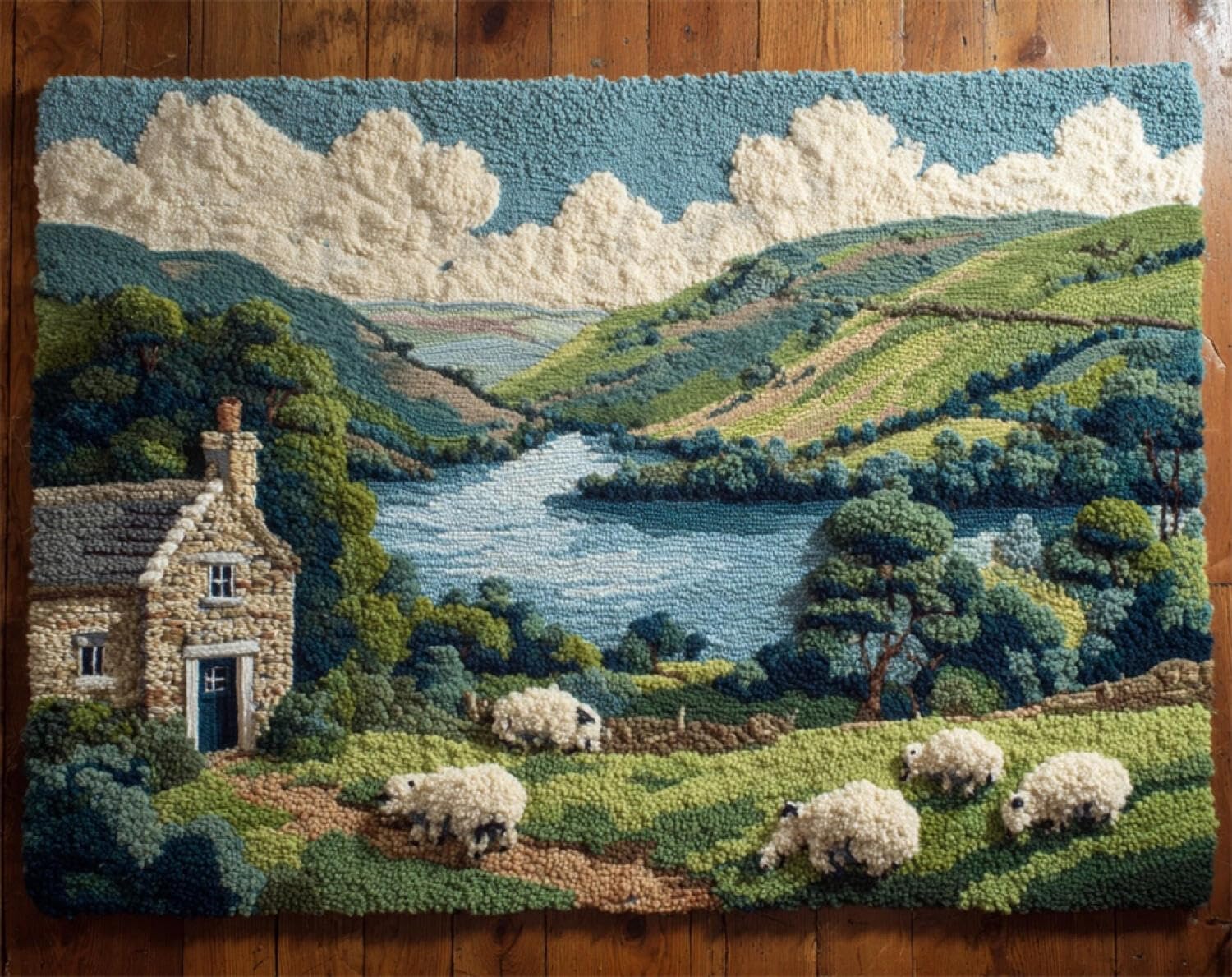 Henypt DIY Latch Hook Rug Kit Rural Farmhouse 55x75cm