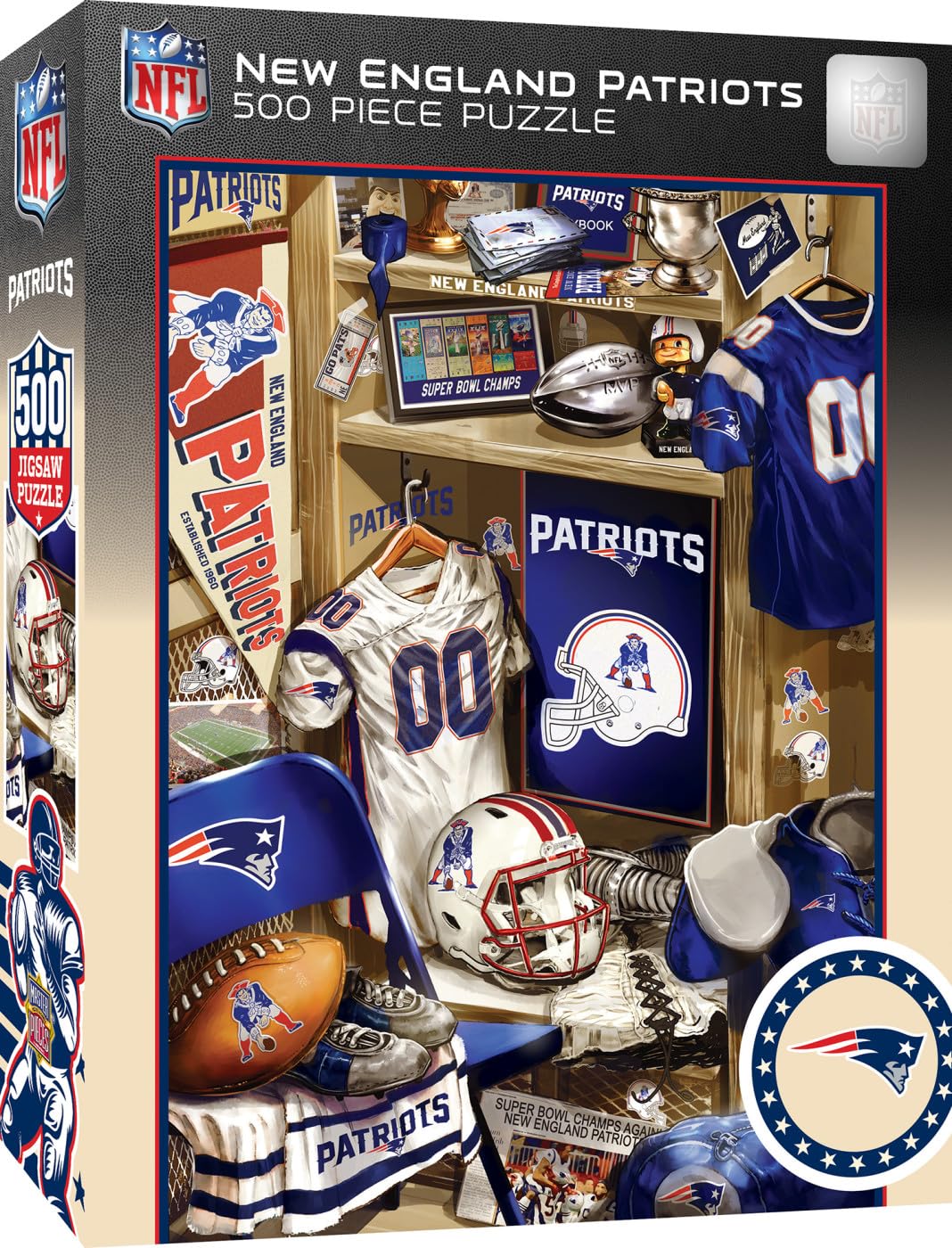 New England Patriots Locker Room 500-Piece Puzzle – Nostalgic Sports Memorabilia Art, Recycled Materials