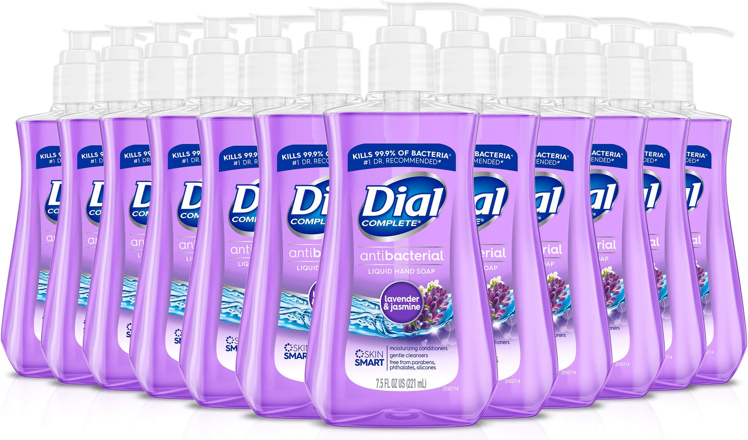 DialComplete Antibacterial Liquid Hand Soap, Lavender & Jasmine Scent, 7.5 fl oz (pack of 12)