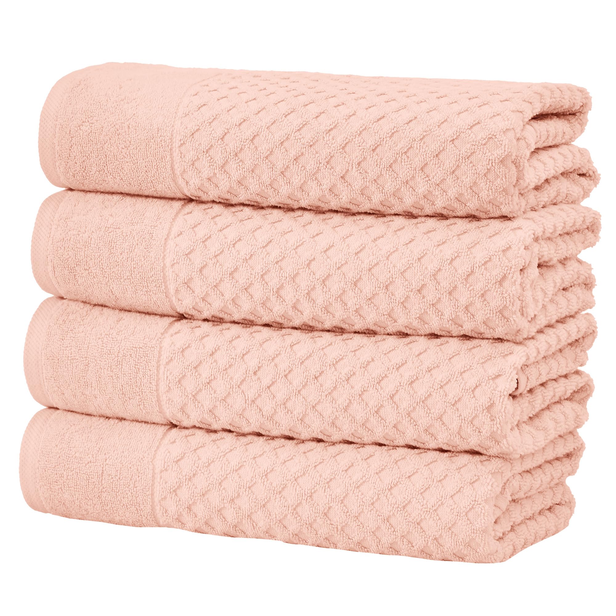 Great Bay Home Bath Towels - 100% Cotton 4 Pack 54x27 Bath Towel Set - Absorbent, Durable, Quick-Dry Towels for Bathroom (Pink)