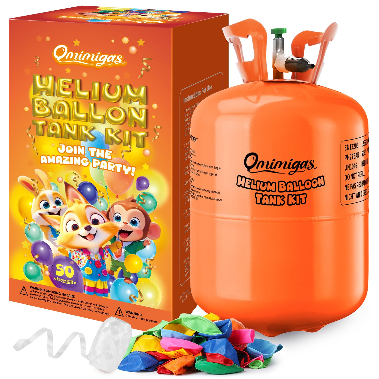Helium Tank for Balloons at Home 13.4L Up to 50 Latex Balloons Ribbons 99.99% Pure Helium Gas Tank Pump Kit (1 Tank)