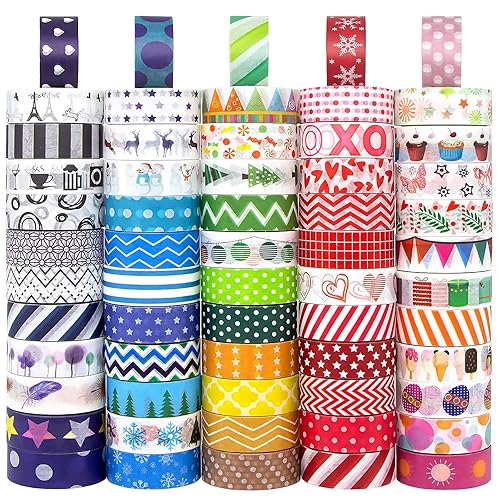 Juego de 60 rollos de cinta washi bonita, cinta decorativa de colores para vacaciones, cinta Washi para niños, suministros para álbumes de recortes,