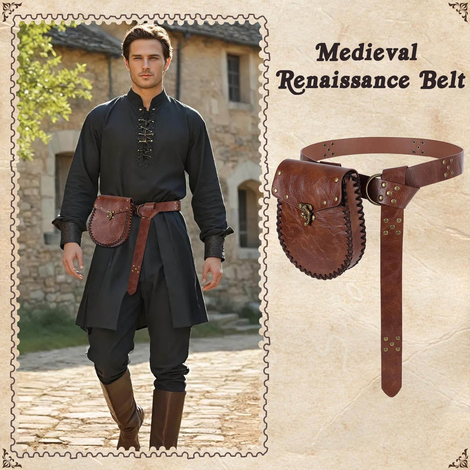 WERFORU Men Renaissance Belt Men Medieval Belt Pouch Renaissance Accessories Medieval Viking Belt Cosplay Costume Belt Bag (brown -bag)
