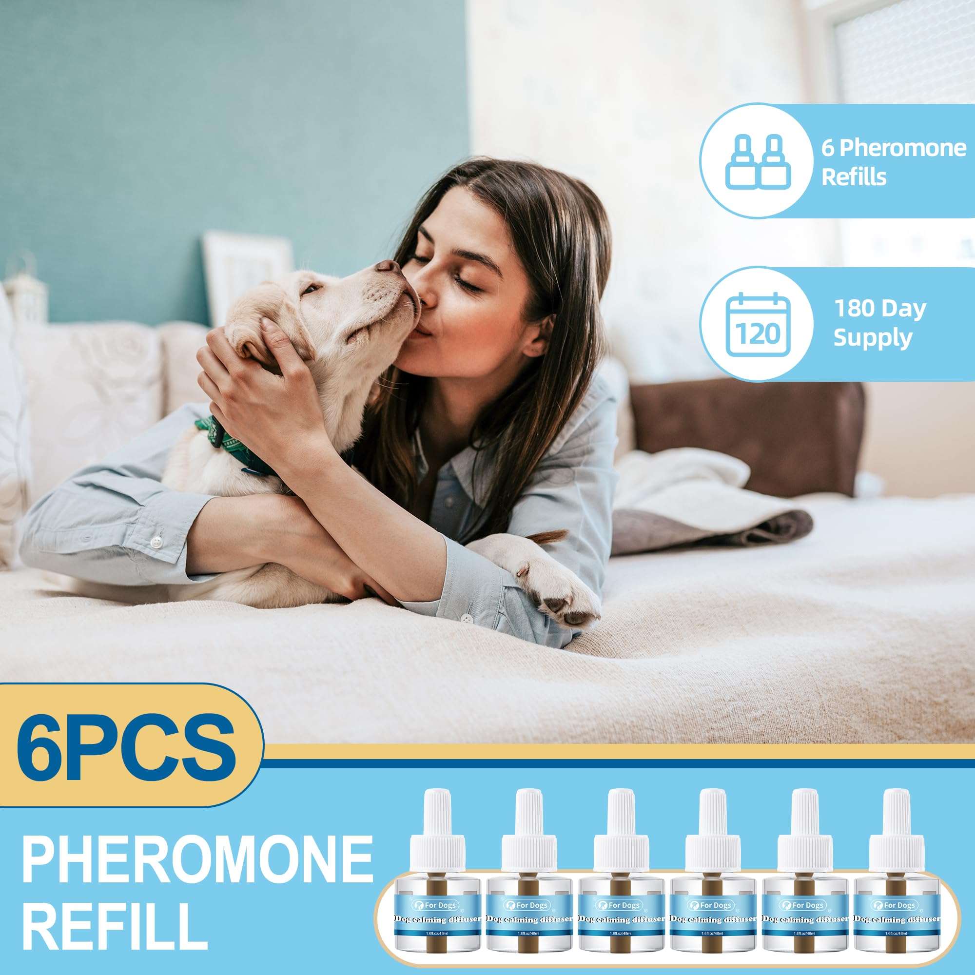 Ricarica per diffusore calmante per cani, confezione da 6 ricariche per diffusore terapeutico per alleviare l'ansia del cane, ricariche per diffusore di feromoni calmanti per cani per ridurre
