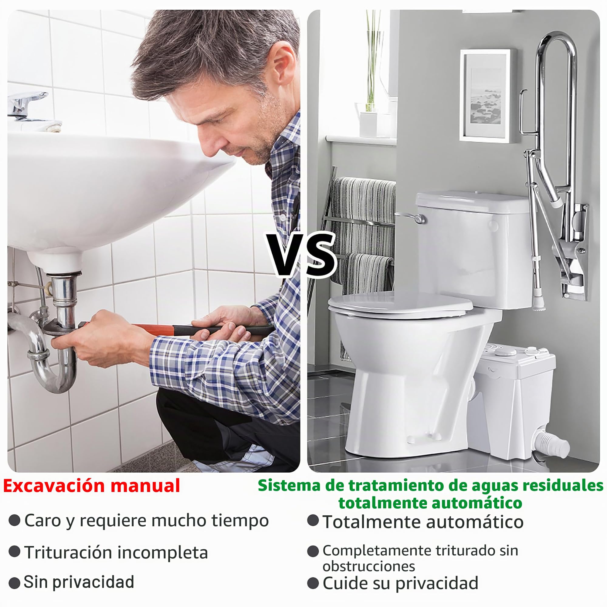 LARS360 Triturador Sanitario 700W, Bomba de aguas residuales con sistema de elevación, bombas de aguas residuales 180L / min, para inodoro, ducha y lavabo