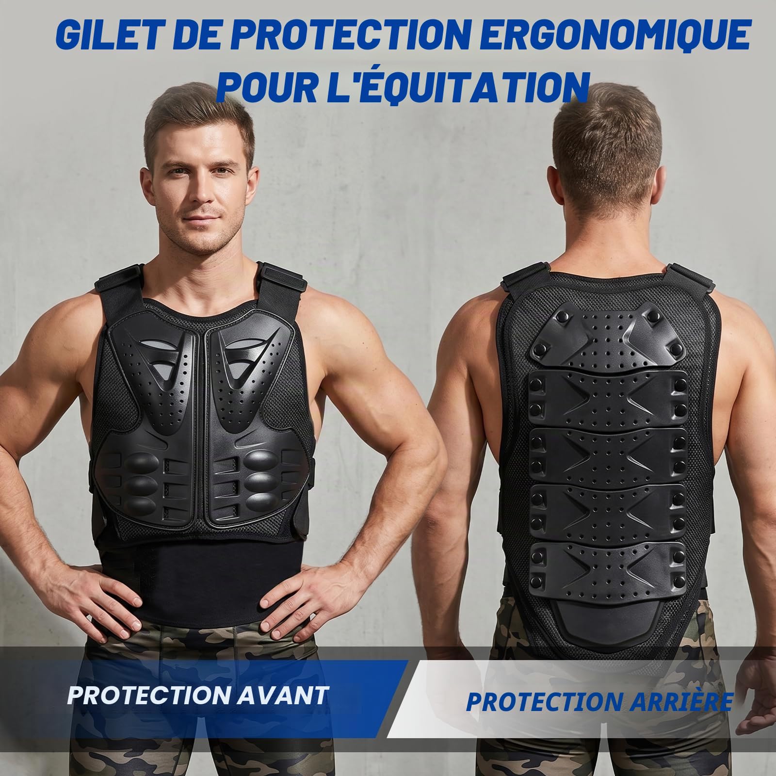 Gilet Protection Moto Homme,Veste Armure Moto Blouson,Protection Equipement de Moto Cross Scooter VTT Cyclisme Ski Skateboard
