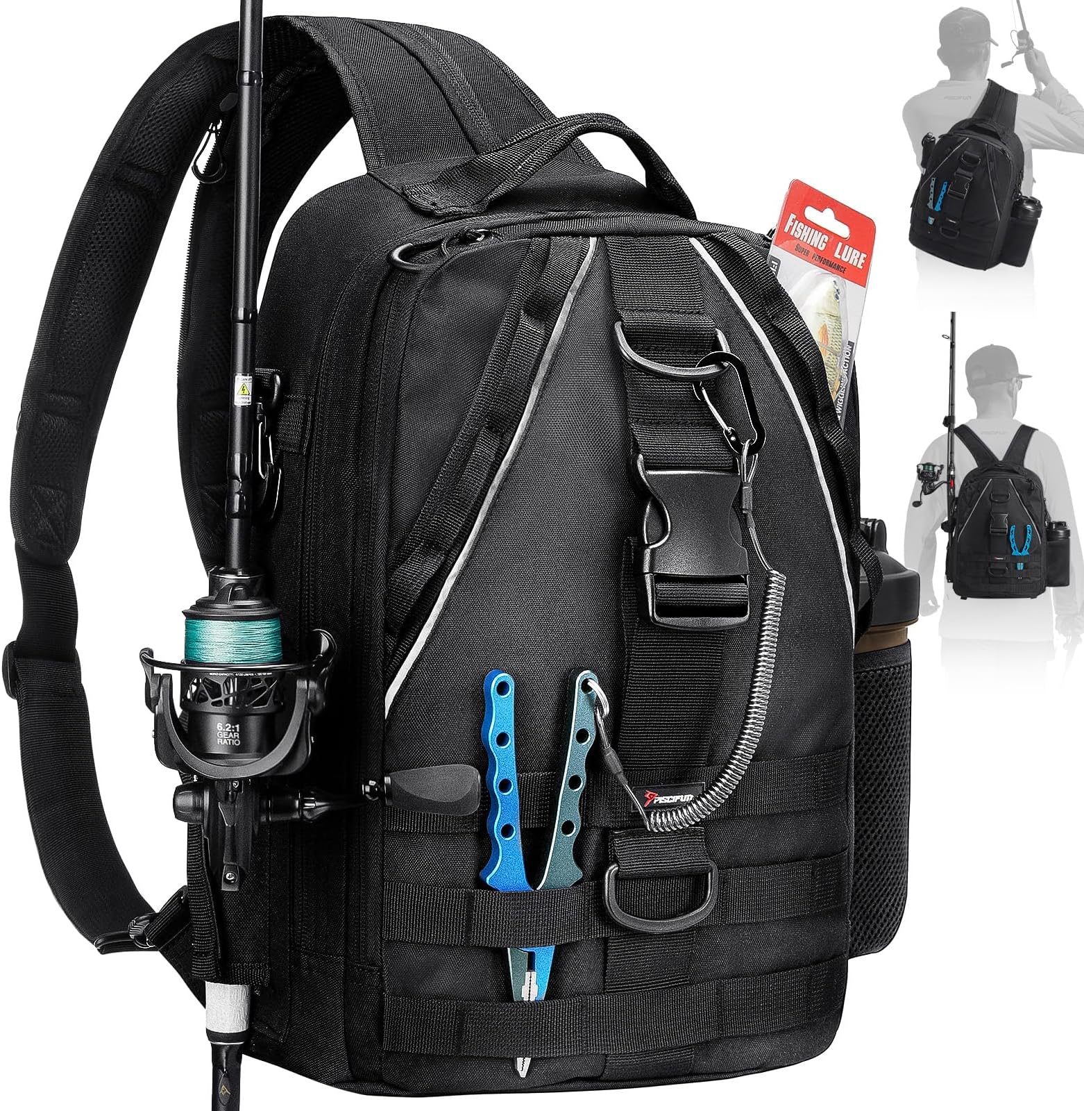 Piscifun Fishing Backpack with Rod Holder, Lightweight Sling Bag Storge Gear and Equipment