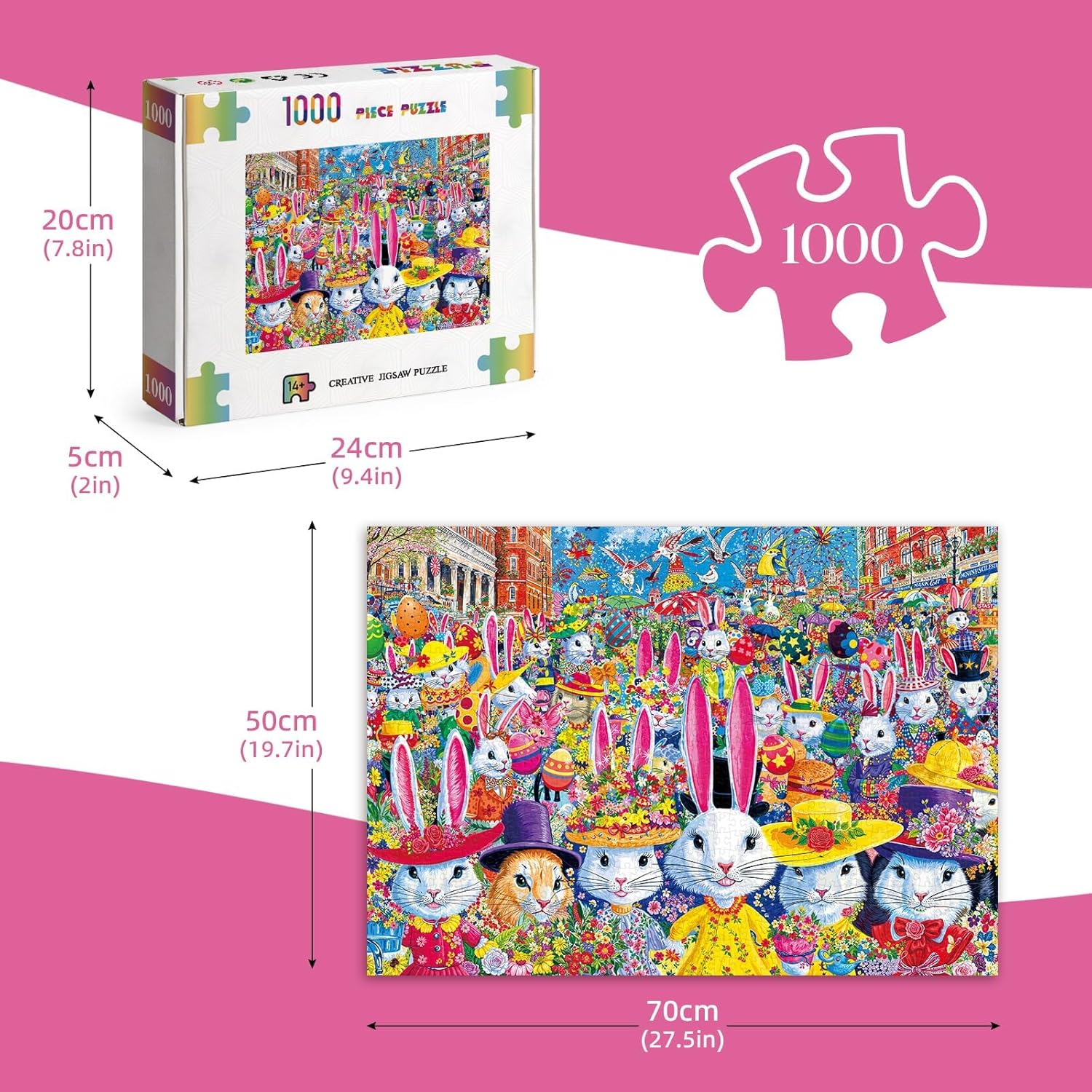 1000 Piece Jigsaw Puzzle for Adults, Flower Hat Bunny Parade Puzzle, 27.6"x19.5" - Stress Relife Funny Puzzles Gift for Friends Family, Wall Art Home Decor