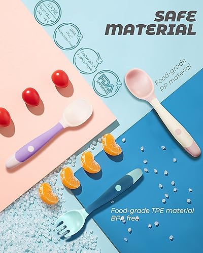 Miniatura 2 de Juego de 10 utensilios para niños pequeños, cucharas y tenedores con mango flexible, 5 tenedores y 5 cucharas, juego de alimentación para bebés para