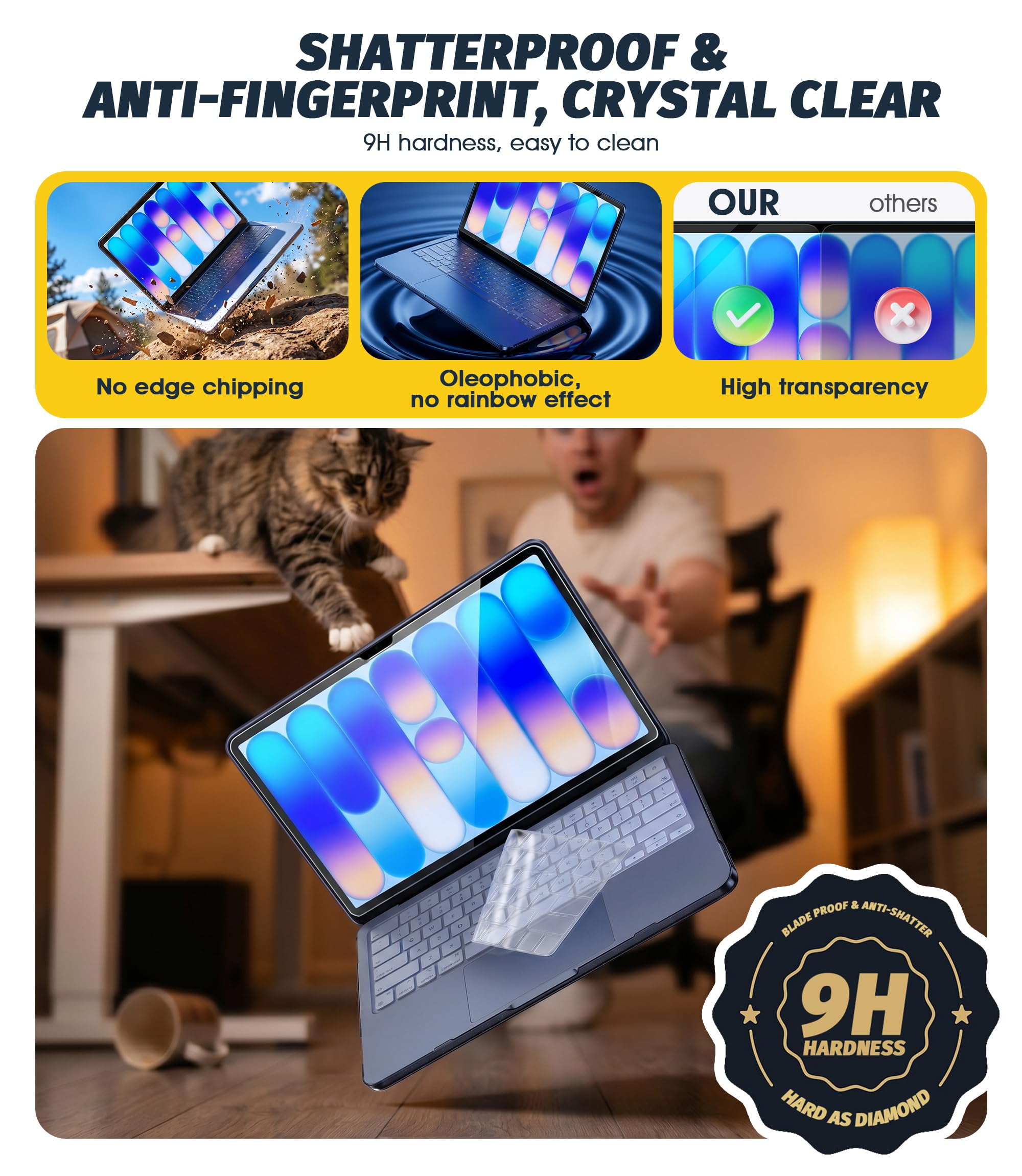 NEWZEROL Cover + 3 Pezzi Pellicola Protettiva Compatibile Per Macbook Neo, Cover Glitter + Vetro Temperato + Pellicola Protettiva Tastiera TPU + Pellicola Trackpad, Antigraffio e Anticaduta