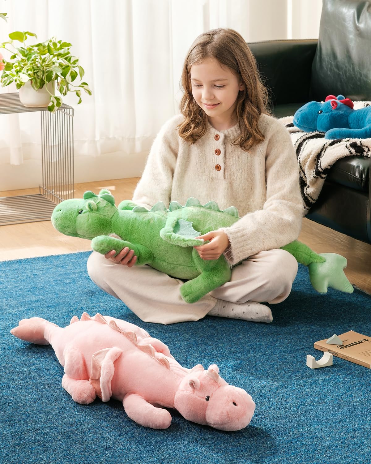 Animal de peluche gigante con peso 2026, 10 libras 35.4 pulgadas, juguete de peluche de dragón suave y pesado, animal de peluche blanco con peso para niños y adultos