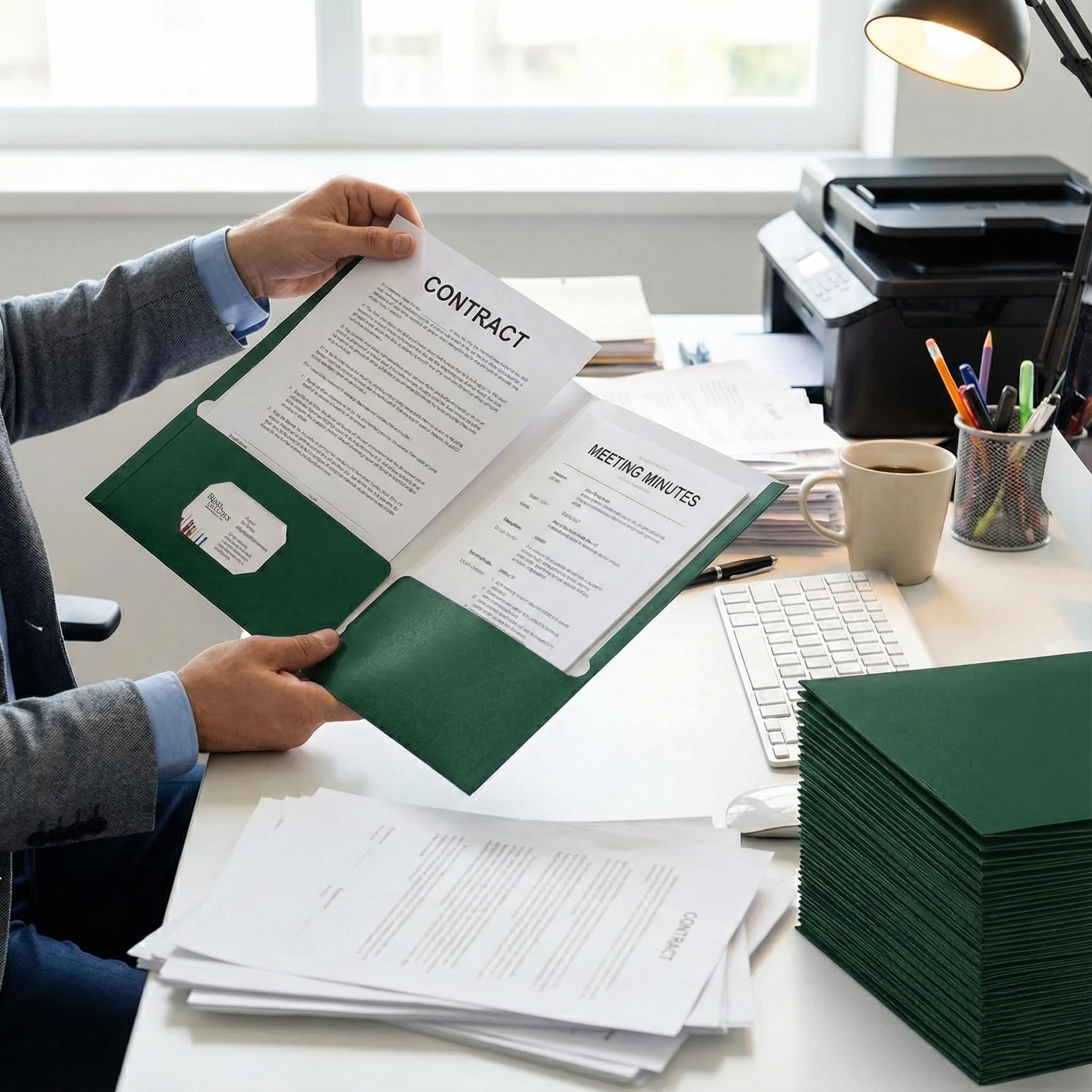 Zzrywuty Carpetas de archivos con bolsillos, tamaño carta, paquete de 50 carpetas de papel con ranura para tarjetas, carpetas de dos bolsillos para estudiantes escolares, hombres de negocios,