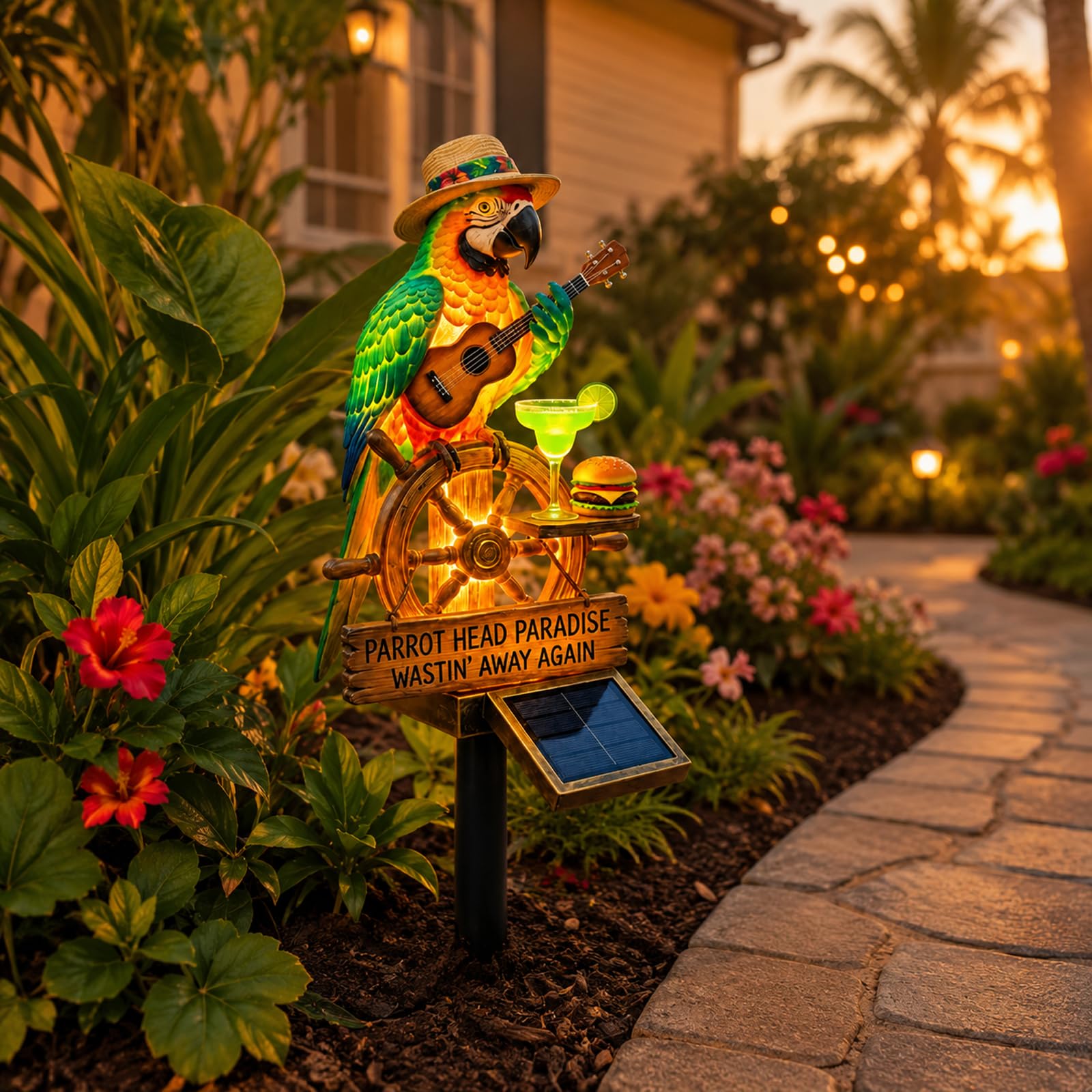 Solar Powered Parrot Garden Light, Waterproof Patio LED Flickering Landscape Stake Lamp for Yard Pathway Patio Lawn Decor (C01)
