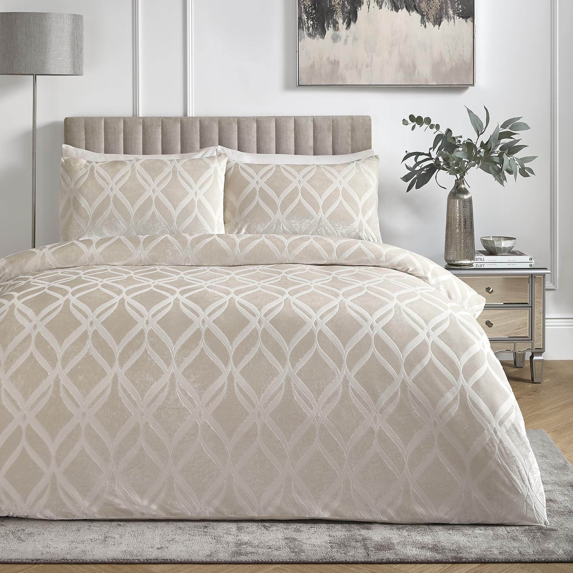 Soiree - Belfort - Jacquard Duvet Cover Set - Double Bed Size in Silver, Champagne