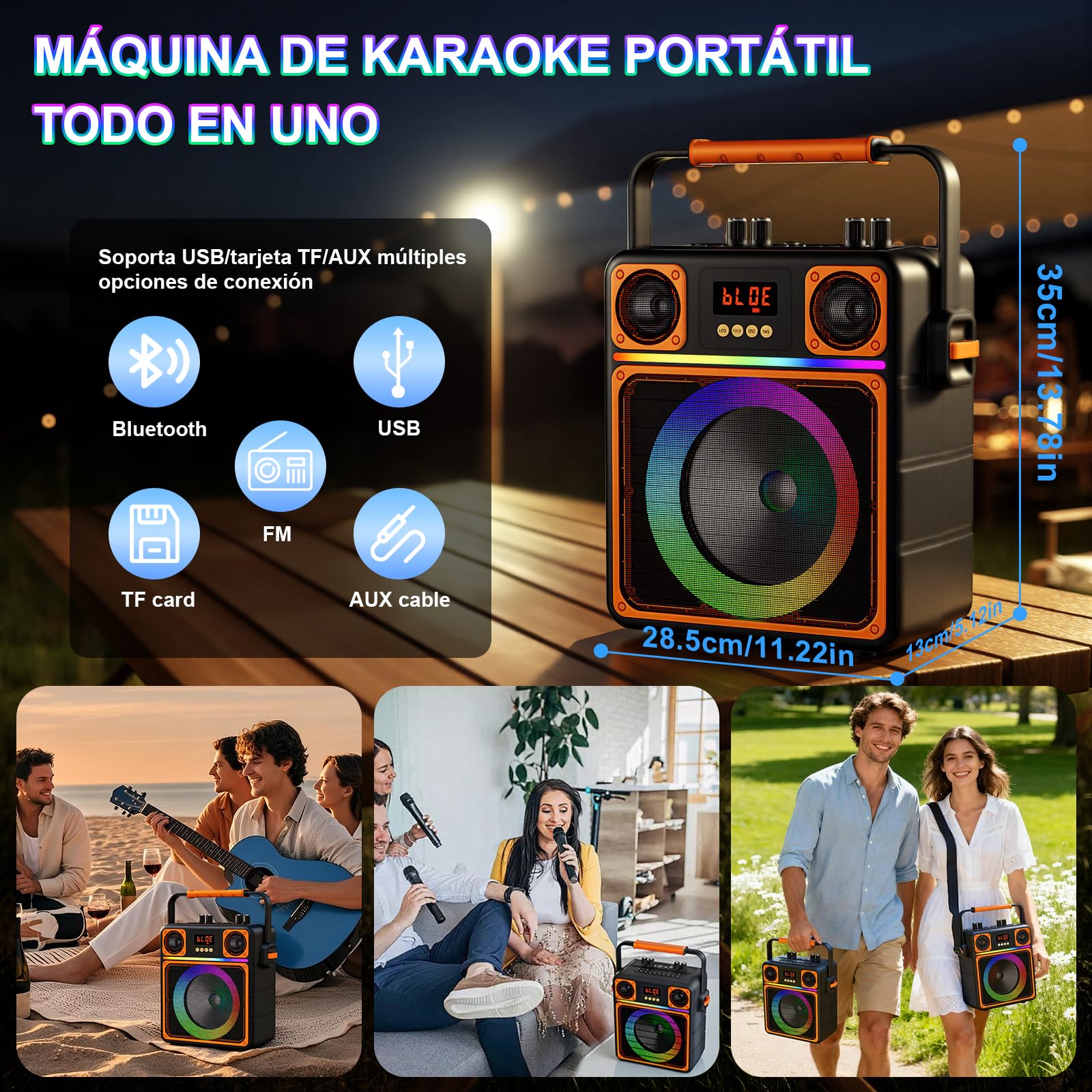 GuKKK Karaoke, Altavoz Bluetooth Portátil para Adultos y Niños con 2 Micrófonos Inalámbricos, Altavoz de Karaoke Bluetooth con Luces LED, Karaoke Profesional Completo, Soporta TF/USB/AUX/FM/TWS(Negro)